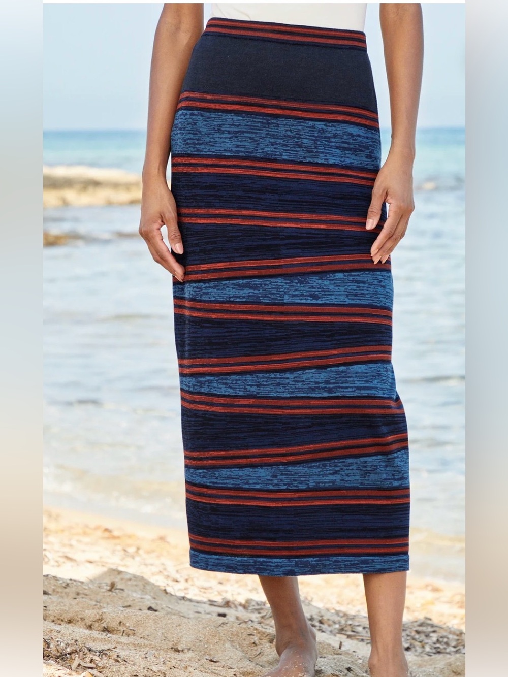 Peruvian Connection 100% Pima Cotton Striped Midi Skirt Ankle Length M